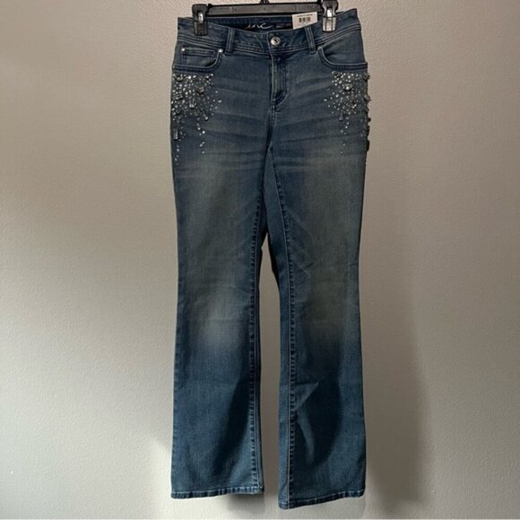 INC- NWT Flare Leg Curvy Fit Denim Jeans with Sparkly Diamond Rhinestone Size 2 - Picture 1 of 7